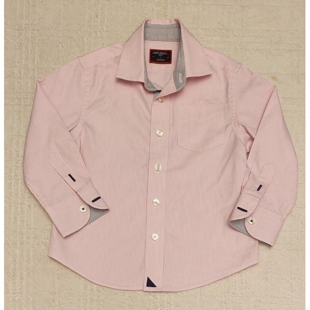 UNTUCKit Shirt Boys 3 Pink Striped Button Down‎ Long Sleeve Cotton Casual